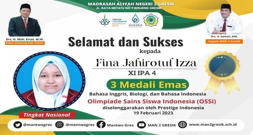 LUAR BIASA! FINA BIKIN BANGGA MAN 2 GRESIK DENGAN PEROLEHAN MEDALI EMASNYA