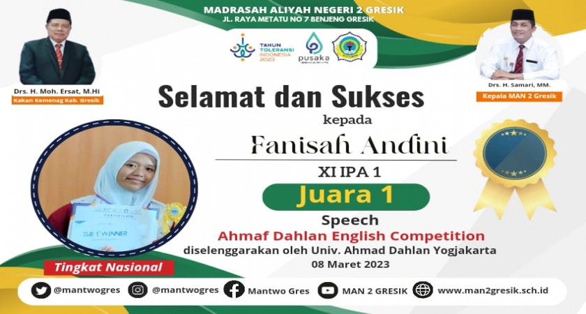 KEREN! MAN 2 GRESIK RAIH JUARA 1 SPEECH CONTEST NASIONAL DI YOGYAKARTA ...