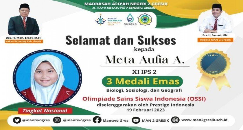 GREAT! 3 MEDALI EMAS TINGKAT NASIONAL DIPERSEMBAHKAN META BAGI MAN 2 GRESIK