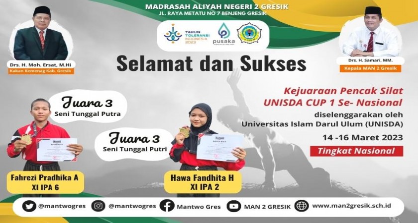 DUA ATLIT PENCAK SILAT MAN 2 GRESIK RAIH JUARA PADA KEJUARAAN PENCAK ...