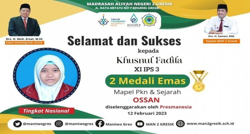 SISWI MAN 2 GRESIK SABET 2 MEDALI EMAS SEKALIGUS