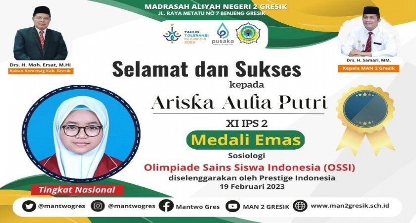 HEBAT! ARISKA DARI MAN 2 GRESIK RAIH MEDALI EMAS OLIMPIADE SOSIOLOGI NASIONAL