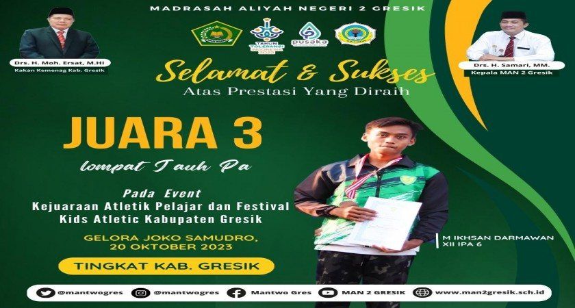 Bangga ! M. Ikhsan Darmawan, Siswa MAN 2 Gresik, Raih Medali Perunggu dalam Kejuaraan Atletik Pelajar 2023