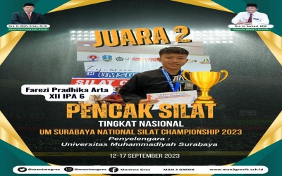 Farezy, Siswa MAN 2 Gresik Raih Juara 2 Pencak Silat di Kejuaraan UM Surabaya National Silat Championship 2023