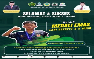 Siswa MAN 2 Gresik, M Ilham At Tamamy, Raih Medali Perunggu dalam Estafet 4x100m di PORKAB Gresik 2024