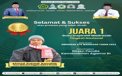 Guru MAN 2 Gresik Ahmad Zubaidi Amrullah, S.Pd., Raih Penghargaan Guru Inspiratif Tingkat Nasional