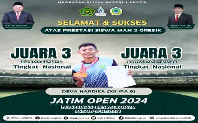 Deva Hardika, Siswa MAN 2 Gresik, Raih Dua Prestasi di Jatim Open 2024: Juara 3 Lontar Martil U-20 dan Juara 3 Lempar Lembing Tingkat Nasional