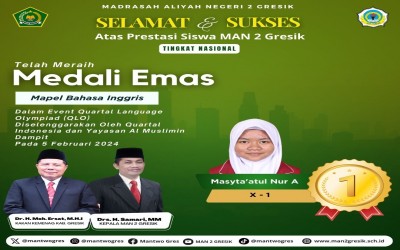Prestasi Gemilang Siswa MAN 2 Gresik: Masyta'atul Nur Adhima Sabet Medali Emas dalam Quartal Language Olympiad