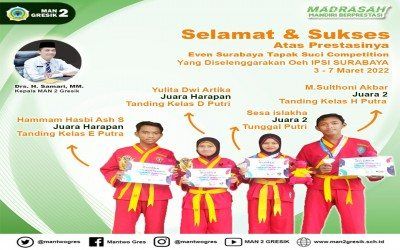 4 SISWA MAN 2 GRESIK RAIH JUARA DALAM KEJUARAAN TAPAK SUCI TINGKAT PROPINSI