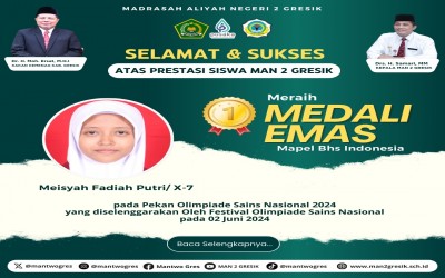 Meisya Fadiah Putri, Siswa MAN 2 Gresik, Raih Medali Emas Bahasa Indonesia pada Pekan Olimpiade Sains Nusantara 2024