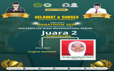 Bunga Agustin Sri Utami Persembahkan Prestasi Gemilang, MAN 2 Gresik Kembali Harumkan Nama Madrasah