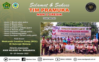 TIM PRAMUKA MAN 2 GRESIK RAIH 8 PIALA PADA MCC 2022 DI SELOREJO MALANG