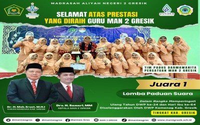 Paduan Suara Dharmawanita Persatuan MAN 2 Gresik Raih Juara 1 dalam Lomba Paduan Suara DWP Kemenag Kabupaten Gresik