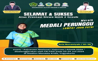 Ariz Nuraniyah dari MAN 2 Gresik Sabet Medali Perunggu Lompat Jauh Putri di Kejurnas Atletik 2024