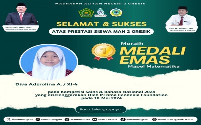 Diva Adzrolina Adzhani, Siswa MAN 2 Gresik, Raih Medali Emas Matematika pada Kompetisi Sains & Bahasa Nasional 2024