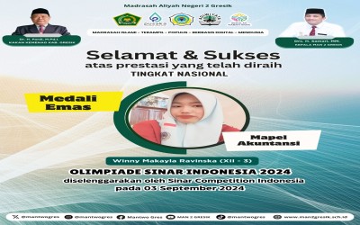 Winny Makayla Ravinska, siswa kelas XII-3, berhasil meraih Medali Emas dalam bidang Akuntansi pada Olimpiade Sinar Indonesia 2024