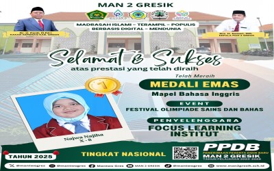 Najwa Najiha, Siswa MAN 2 Gresik, Raih Medali Emas di Festival Olimpiade Sains dan Bahasa (FOSB) 2024