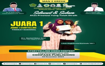 Guru dan Siswa MAN 2 Gresik Raih Juara 1 Storytelling Video Content dalam Ajang Nasional