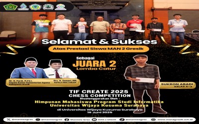 Sukron Abadi, Siswa MAN 2 Gresik Raih Juara 2 Lomba Catur di Universitas Wijaya Kusuma Surabaya