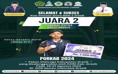 Bawa Pulang Medali Perak Rasya Mufid, siswa kelas XI-2 MAN 2 Gresik Tampil Keren Dalam Pekan Olahraga Kabupaten (PORKAB) Gresik 2024