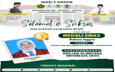 Najwa Najiha Harumkan MAN 2 Gresik, Raih Medali Emas Bahasa Inggris Tingkat Nasional